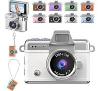Mini appareil photo numérique 2026 - Écran LCD 1,44" 1080p - 180 ° - Lumière de remplissage intégrée - Mini appareil photo rétro avec sangle et porte-clés, convient pour les voyages et un usage