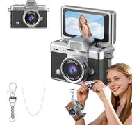 Mini appareil photo numérique avec écran LCD de 1,44", mini caméra rétro à écran rabattable 1080p, flash intégré, avec sangle et porte-clés, caméra de poche portable pour voyage et utilisation