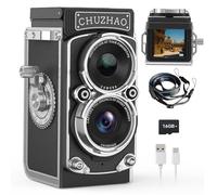 Mini appareil photo numérique rétro portable à double objectif avec carte de 16 Go, photos 12 MP, mise au point automatique, vidéo FHD 1080p, batterie 1000 mAh et deux filtres, parfait pour enfants
