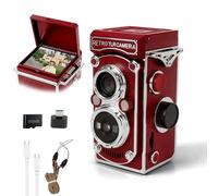 Mini appareil photo numérique rétro, résolution d'image 48 MP vintage à manivelle avec carte mémoire de 32 Go, écran de 1,54", vision nocturne 1080p, pour débutants, adultes et adolescents (rouge)