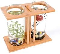 Mini aquarium, petit poisson rouge créatif pour le bureau avec éclairage LED, design double cylindre, aquarium Betta, aquarium en verre, aquarium seau pour petits poissons tels que les poissons rouges