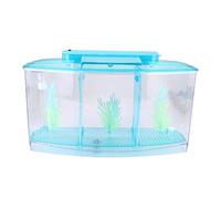 Mini Aquarium Trois divisions, élevage de Petits Poissons, boîte d’isolement Acrylique Écloserie de crevettes avec lumière à LED et Gazon Lumineux(Bleu)
