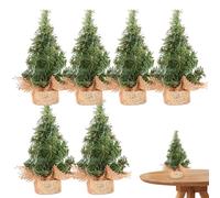 Mini Arbre de Noël 6pcs 7, 9 Pouces Small de Noël réaliste avec Une Base Lin Miniature Pine Artificielle pour la décoration Table Table, décorations