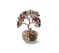 Mini arbre de vie en verre coloré - Figurine porte-bonheur Feng Shui avec base transparente - Arbre d'argent avec branches en cuivre réglables pour décoration de maison ((style multicolore))