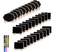 Mini Ardoise Tableau Noir Lot de 30, Panneau D'affichage avec 3 Stylo Tableaux Noirs sur Chevalets en Bois, pour Buffet TABLES Mariage Petit Tableau Noir Boulangerie Signes Pour la Nourriture Fête