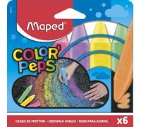 Maped Color'Peps Grosses Craies de Trottoir pour Enfant, Facile à Nettoyer - Etui de 6 Craies de Couleurs Vives Assorties