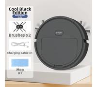 Mini aspirateur robot compact avec brosses latérales double face pour un nettoyage efficace des bords et des coins dans les petits espaces de vie, chambres et bureaux à domicile - Noir (batterie)