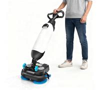 Mini autolaveuse commerciale pour sols durs, largeur de nettoyage de 43 cm, double brosse rotative, tête pivotante à 360°, capacité de nettoyage de 1 200 m²/h, blanche