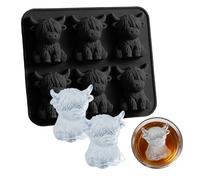 Mini bac à glaçons en forme de vache des Highlands - Moule à glaçons 3D en silicone pour whisky, cocktails et café - Moule à dessert amusant et réutilisable avec animaux de la ferme - 6 cubes
