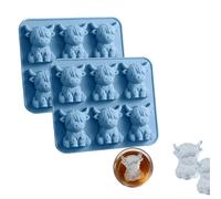 Mini bac à glaçons en forme de vache des Highlands - Moule à glaçons 3D en silicone pour whisky, cocktails et café - Moule à dessert amusant et réutilisable avec animaux de la ferme - 6 cubes