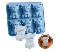 Mini bac à glaçons en forme de vache des Highlands - Moule à glaçons 3D en silicone pour whisky, cocktails et café - Moule à dessert amusant et réutilisable avec animaux de la ferme - 6 cubes