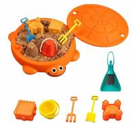 Mini bac à sable en forme de tortue avec couvercle souple et malléable pour le jardin avec petits outils, ensemble de jeu de plage, accessoires de décoration pour la maison (orange)