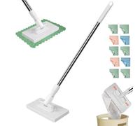 Mini balai à franges à changement automatique avec tête rotative à 360 °, outils de nettoyage pour sol, bureau, voiture (avec 10 chiffons)