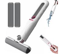 Mini Balai à Franges Portable Auto-pressant - sans Lavage à la Main - Forte absorbante - Utilisation Humide et sèche - Système de Nettoyage du Sol pour Salle de Bain, Cuisine, Vaisselle, Verre de