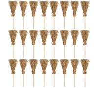 Mini Balais de Paille avec Cordes Rouges 25Pcs Suspendus Broom Broom Halloween Paille Décorations Artisanales Artificielles Décor de Paysage Miniature pour Halloween Costume