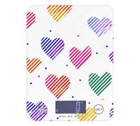 Mini balance alimentaire portable en forme de cœur rayé arc-en-ciel blanc 5 kg/5 g avec 4 unités pour la cuisine (piles non incluses)