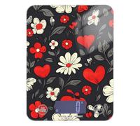 Mini balance de cuisine numérique avec 4 unités pour la préparation des repas, les régimes et la cuisson (piles non incluses) - Fleurs romantiques rouges et blanches pour la Saint-Valentin - 5 kg/5 g