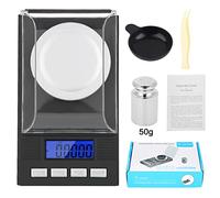 Mini balance numérique de précision portable 0,001 g, haute précision, capacité de 10 g, affichage LED rétroéclairé, conversion de 6 unités avec pare-brise pour peser l'or et les (50g)
