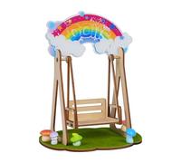 Mini balançoire à bascule interactive en bois pour poupées en peluche, avec arc-en-ciel en acrylique et pelouse champignon douce pour poupées de 15,2 cm, décoration de bureau amusante, décoration de