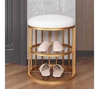 Mini banc d'entrée avec rangement à chaussures | Tabouret à chaussures rembourré pour les petits espaces | Cadre élégant en métal doré | Banc bas compact pour l'organisation de l'entrée