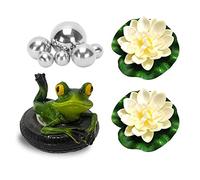 Mini Bassin décoratif Grenouille Flottante avec 6 Boules argentées et 2 Fleurs de Lotus pour Mini étang de terrasse Fontaine Solaire pour Jardin, Convient pour la décoration d'étang de jardin