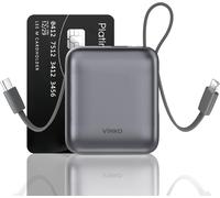 Mini Batterie Externe avec Cable IntéGré, 22,5 W Small Power Bank 10000mAh, USB C Chargeur Externe Rapide, Petit Chargeur Portable Affichage LED, Compatible avec iPhone, Samsung, Android (Gris)