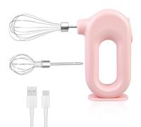 Mini batteur électrique sans fil avec 4 niveaux et 2 fouets, mixeur électrique rechargeable par USB, batte à œufs pour pâtisserie, crème, gâteau, pudding et plus encore, rose