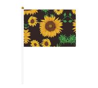 Mini beau tournesol Drapeaux à main imprimés 14 x 20,8 cm | 100 % polyester résistant à la déchirure, couleurs vives qui ne se décolorent pas, lot de 6/10, mât réutilisable de 30 cm