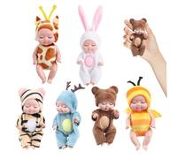 Mini bébé poupées, 6pcs 4, 3 pouces minuscules poupées bébé, poupée réaliste posable avec vêtements d'animaux, mignon petit pour les tout-petits girls enfants 3+, cadeaux d'anniversaire, jouets