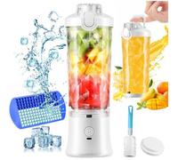 Mini blender portable, blender puissant de 150 W pour milkshakes et smoothies, format individuel, 6 lames, USB. Couleur : blanc.