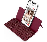 Mini Bluetooth Keyboard with Stand for iPad, Portable, Foldable, Dual Channel Keyboard for Tablet/iPhone/iOS/Android Tablet/Windows, Wine Red