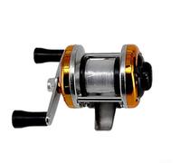 Mini bobine de pêche sur glace à double poignée, compacte et design pré-enroulée avec ligne de 50 m, matériaux en aluminium et ABS, roulements à billes lisses pour une utilisation en hiver (doré)