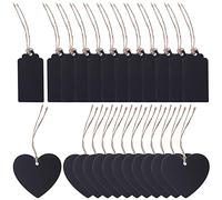 Mini Bois Tableau Noir,RoadLoo 24 Pièces Tableau Noir Double Face Etiquette Noire Ardoise en Bois Mini Ardoise Rectangulaire Avec des Cordes Jute Suspendus Pour Mariages Fêtes Décorations