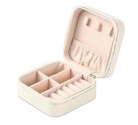 Mini boîte à bijoux de voyage portable en cuir pour bijoux ou bagues - Boîte cadeau de rangement pour filles et femmes (blanc)