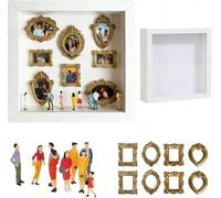 Mini boîte à cadres dorés à faire soi-même, mise à niveau de 8 musées miniatures dorés et 8 figurines avec lumière, célébrez vos souvenirs uniques avec style pour anniversaire, mariage, anniversaire