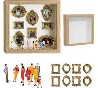 Mini boîte à cadres dorés à monter soi-même, 8 musées miniatures dorées et 8 figurines avec lumière, célébrez vos souvenirs uniques avec style pour anniversaire, mariage, anniversaire et décoration