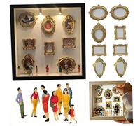 Mini boîte à Ombre, présentoir de Photos à mémoire avec 8 Petits Cadres et Figurines, Comprend Un étui en Bois et des lumières pour la décoration de la Maison, des Kits Miniatures Noirs pour Adulte