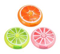 Mini boîte à pilules 3 pièces, portable, ronde, avec plusieurs compartiments, mignon, en plastique (orange, rose, vert)