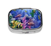 Mini boîte à pilules carrée colorée en forme de poisson de mer tropical, 2 compartiments pour sac à main ou poche, vitamines, supplément, pilulier