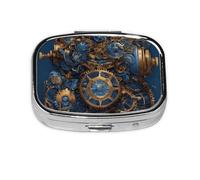 Mini boîte à pilules carrée en métal plaqué fer avec motif horloge bronze pour la maison, les voyages et le sac à main