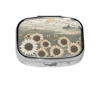 Mini boîte à pilules carrée portable en métal plaqué fer imprimé tournesols camomille pour la maison, les voyages et le sac à main