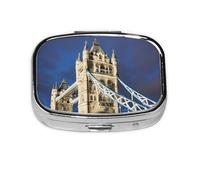 Mini boîte à pilules carrée portable en métal plaqué fer imprimé Tower Bridge de Londres pour la maison, les voyages et le sac à main