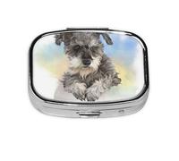 Mini boîte à pilules en métal à 2 compartiments, motif Schnauzer mignon, organiseur portable