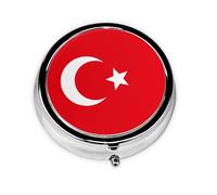 Mini boîte à pilules ronde avec drapeau de la Turquie, peut être mise dans un portefeuille, une poche, légère et pratique, 3 compartiments, pilulier portable,