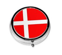 Mini boîte à pilules ronde avec drapeau du Danemark, peut être mise dans un portefeuille, une poche, légère et pratique, 3 compartiments, pilulier portable,