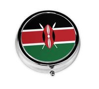 Mini boîte à pilules ronde avec drapeau du Kenya, peut être mise dans un portefeuille, une poche, légère et pratique, pilulier à 3 compartiments, pilulier portable,