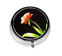 Mini boîte à pilules ronde avec fleurs face au soleil, peut être mise dans un portefeuille, une poche, légère et pratique, pilulier à 3 compartiments, pilulier portable,