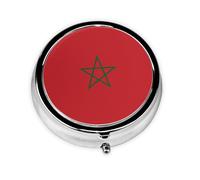 Mini boîte à pilules ronde avec revêtement en métal Motif drapeau du Maroc Pratique pour le transport quotidien et les voyages d'affaires