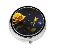 Mini boîte à pilules ronde avec roses jaunes, peut être mise dans un portefeuille, une poche, légère et pratique, pilulier à 3 compartiments, boîte à pilules portable,