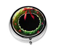 Mini boîte à pilules ronde en forme de couronne d'arbre de Noël, peut être mise dans un portefeuille, une poche, légère et pratique, pilulier à 3 compartiments, boîte à pilules portable